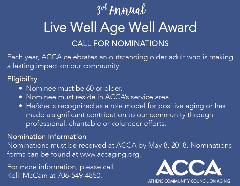 Live Well, Age Well Call For Nominations